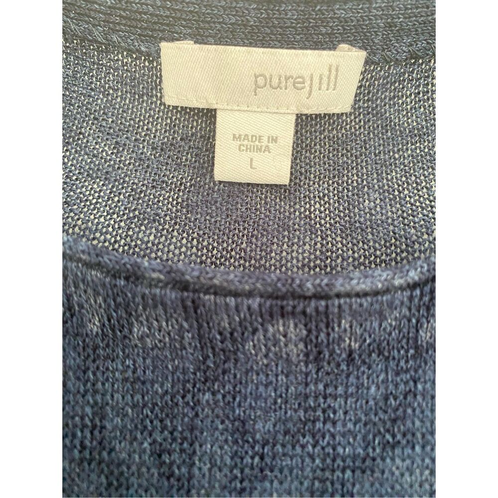 J. Jill Pure Jill Linen Blend Short Dropped sleeve Floral Navy Knit Sz L - Picture 2 of 6